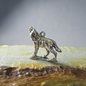Sterling Silver Wolf Charm Singing to the Moon